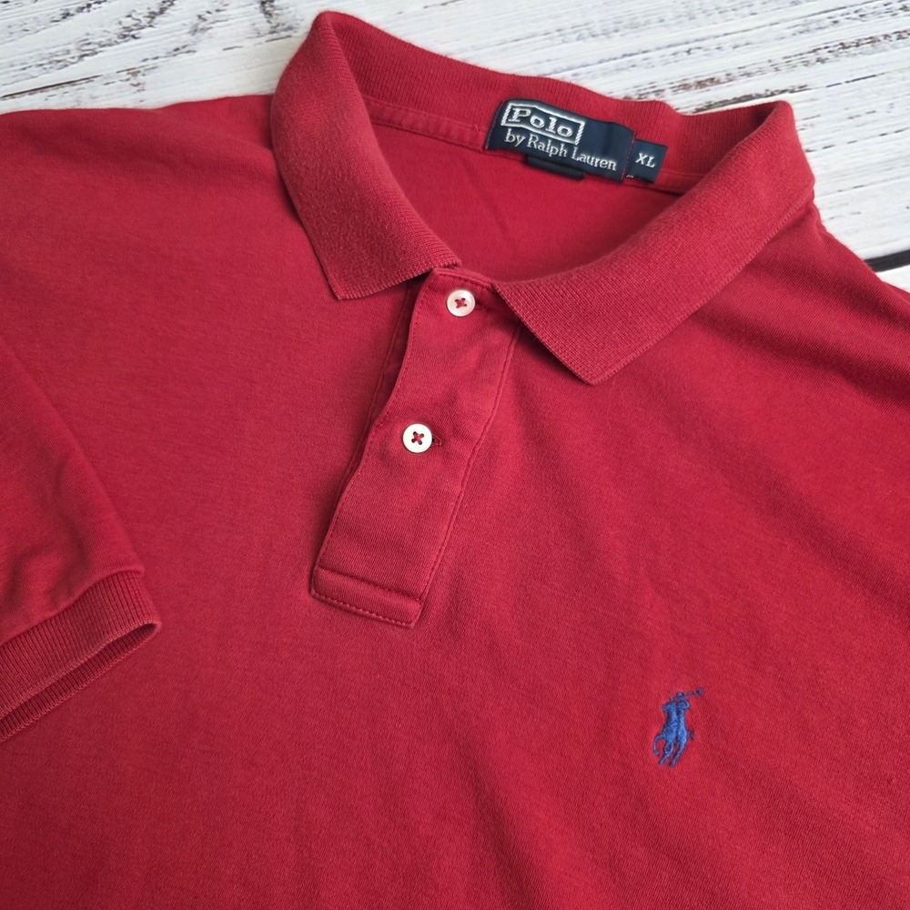 Polo Ralph Lauren Mens XL Polo Red Cotton Short‎ Sleeve Blue Pony Small Flaw